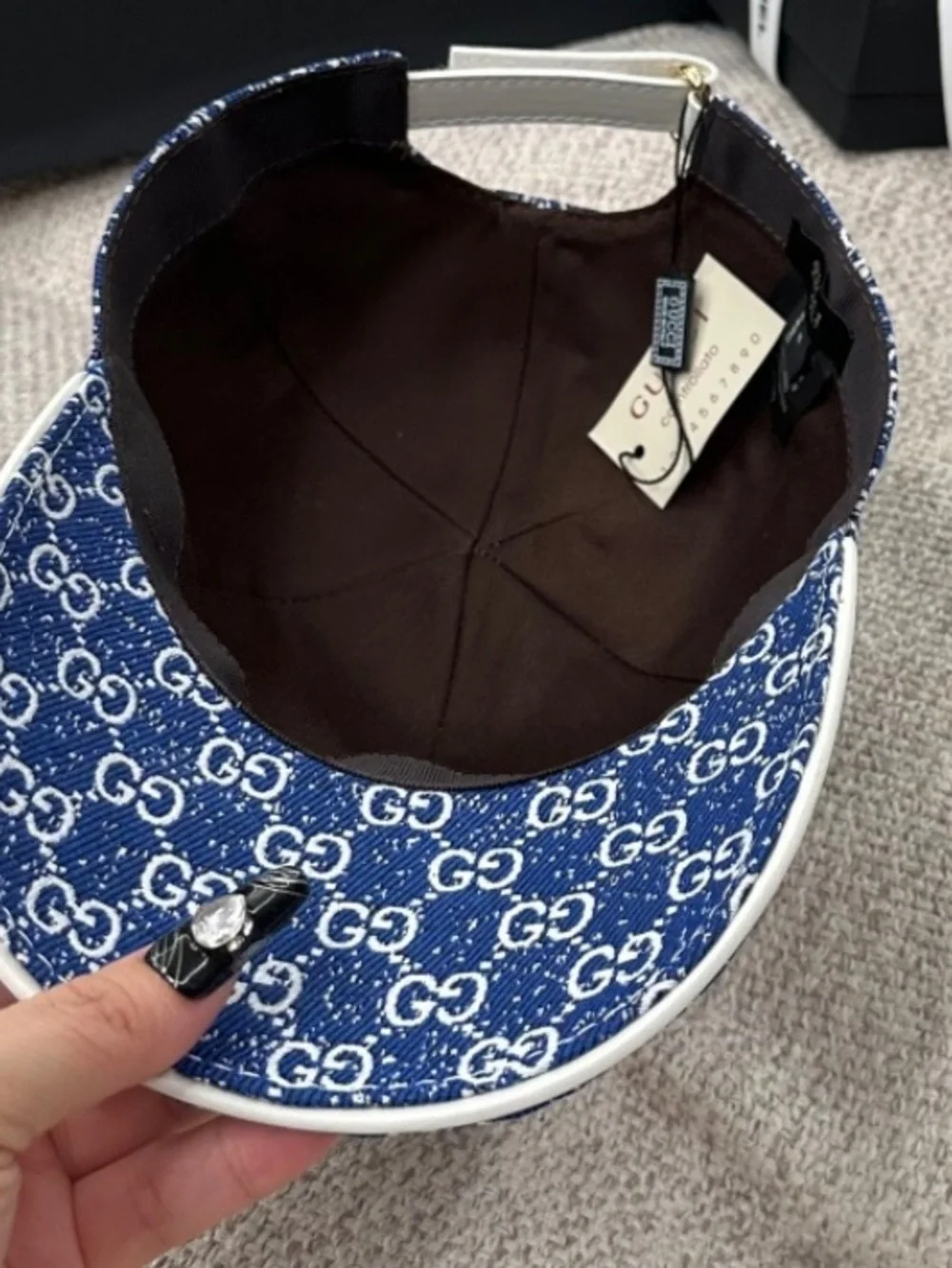 Double G Designer Denim Blue Jean Monogram Logo Baseball Hat Cap
